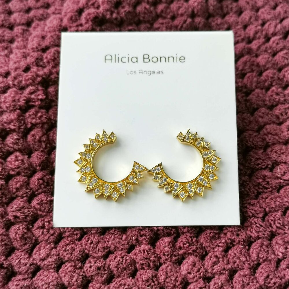 Alicia Bonnie Gold White Crystal Sunburst Stud Earrings NEW